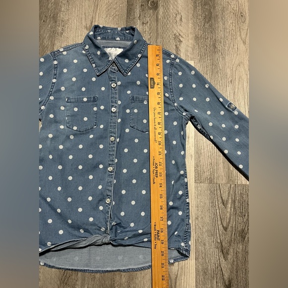 Justice Chambray Polka Dot Denim Button Up - Youth Girls Size 12 - Picture 7 of 10